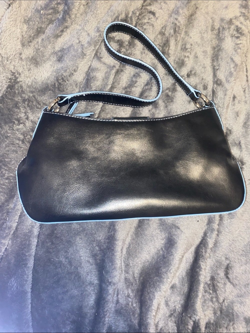 Liz Claiborne Black Shoulder Bag with Light Blue Piping